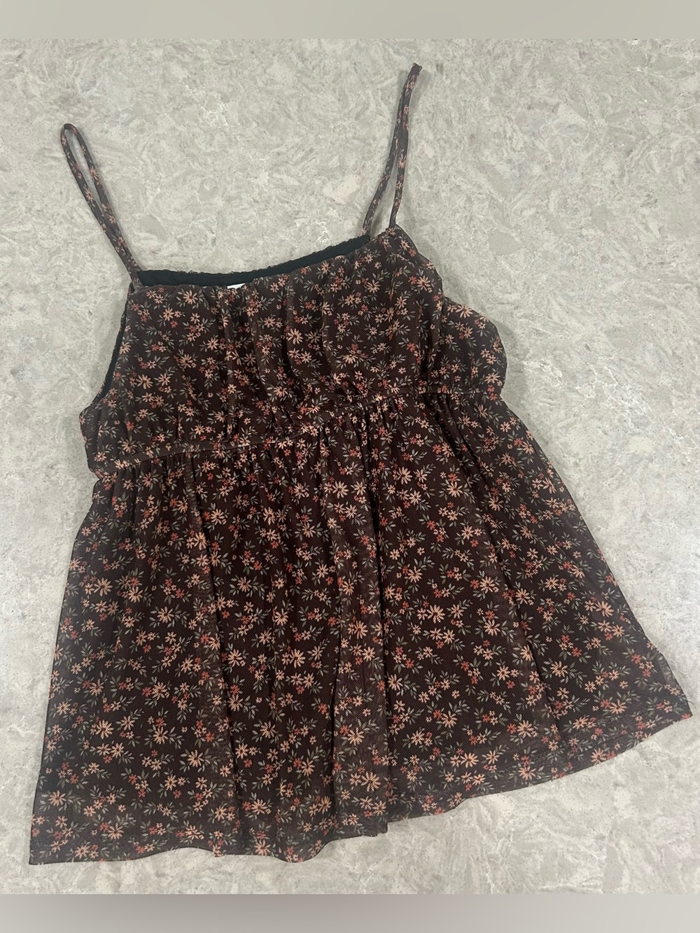 RSQ Dark Brown Floral Sleeveless Babydoll Top Like New Girls size L